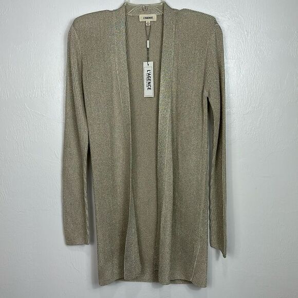 L’AGENCE Rhea Long Sleeve Longline Cardigan In Silver Size S - Picture 3 of 11